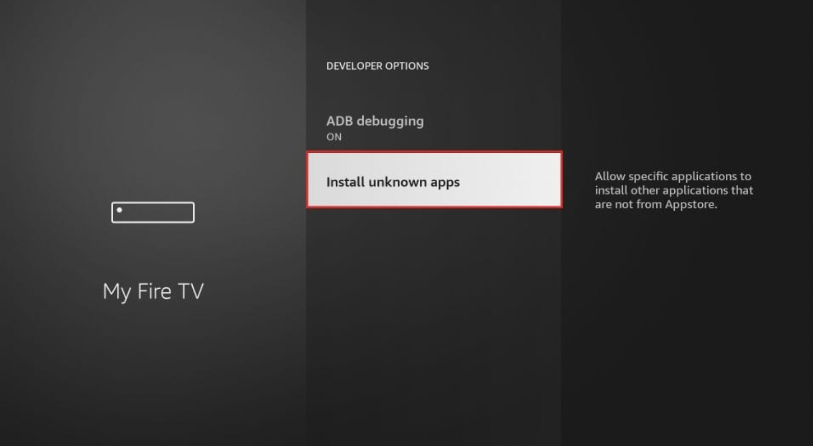 Toggle on Enable Unknown Sources Option FireStick - Cinema HD APK