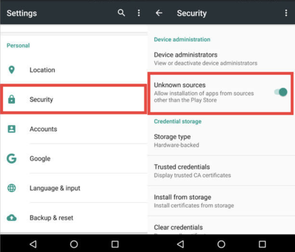 Enable unknown Sources Option on Android - Cinema HD APK