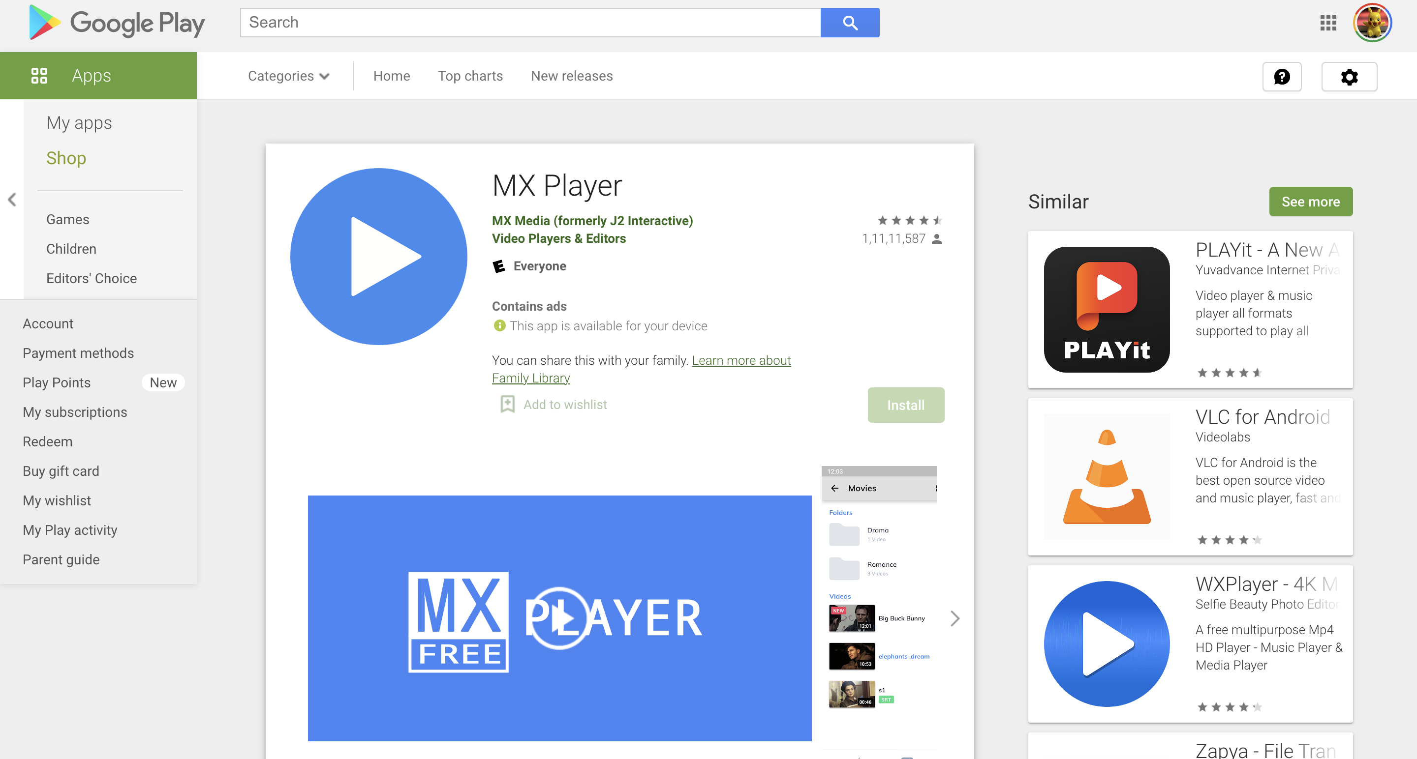 Install MX Player from Google PlayStore - Cinema HD APK